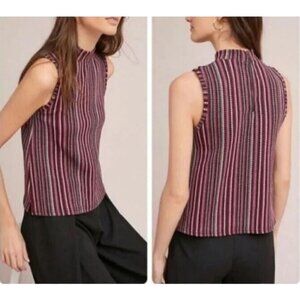 Anthropologie Postmark Top Womens XS Mock Neck Textured Dot Striped Knit Mod